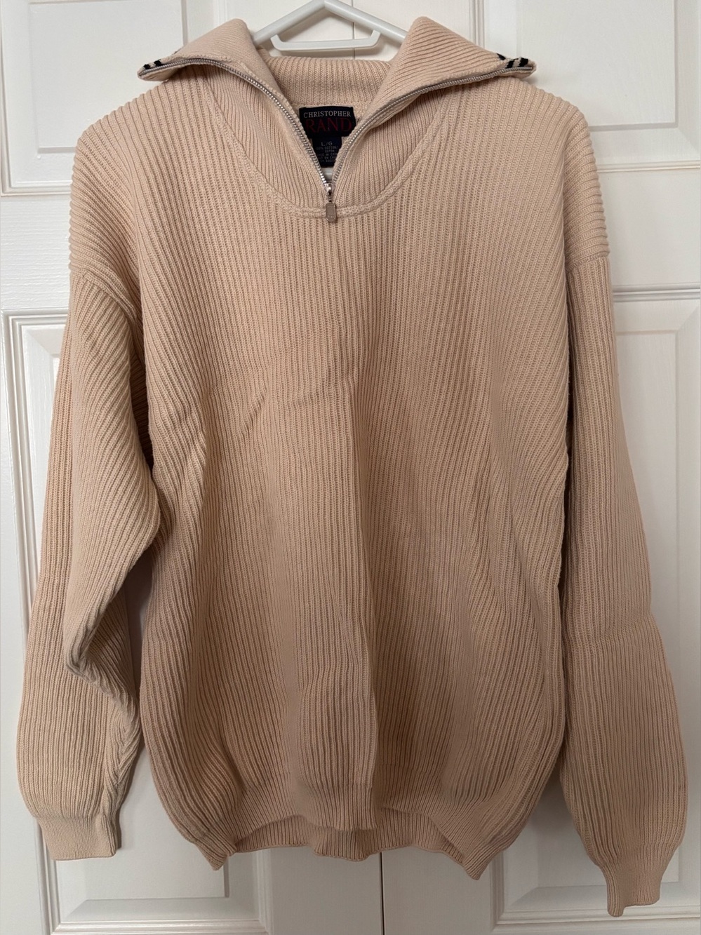 Christopher Rand Men's Beige Zip Up Sweater Size L